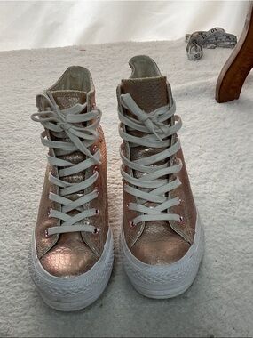 Converse Women's Metallic Rose Gold High-Top Wedge Sneakers